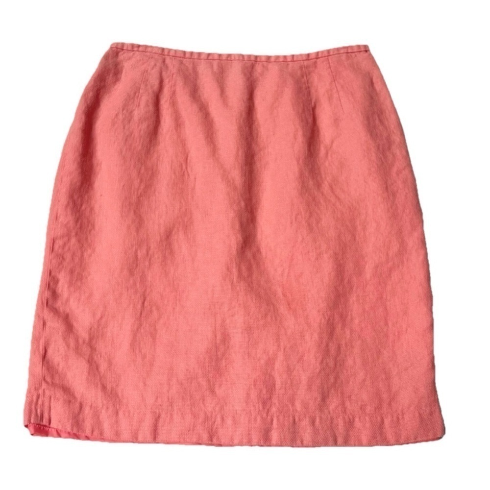 Talbots Petites Irish Linen Mini Skirt Coral Peach Pink Orange Size 14 Mid Rise